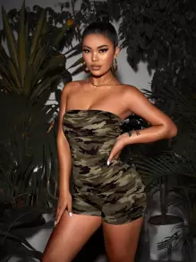 SHEIN SXY Camo Print Unitard Tube Romper - Multicolor - View 5