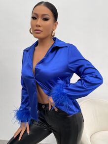 SHEIN SXY Camisa de peluche puño de satén - azul real - Ver 3