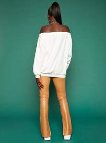 SHEINNeu Letter Graphic Off The Shoulder Sweatshirt - White - View 2