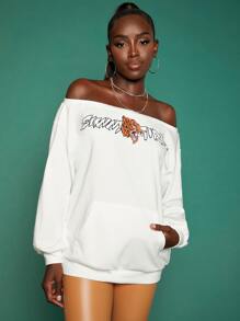 SHEINNeu Letter Graphic Off The Shoulder Sweatshirt - White - View 5