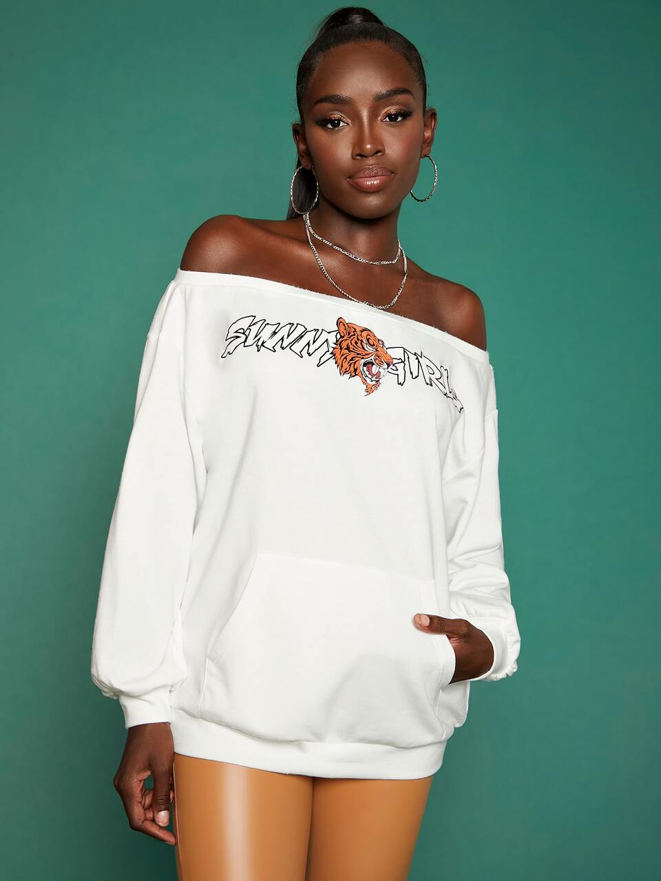 Letter Graphic Off The Shoulder Sweatshirt