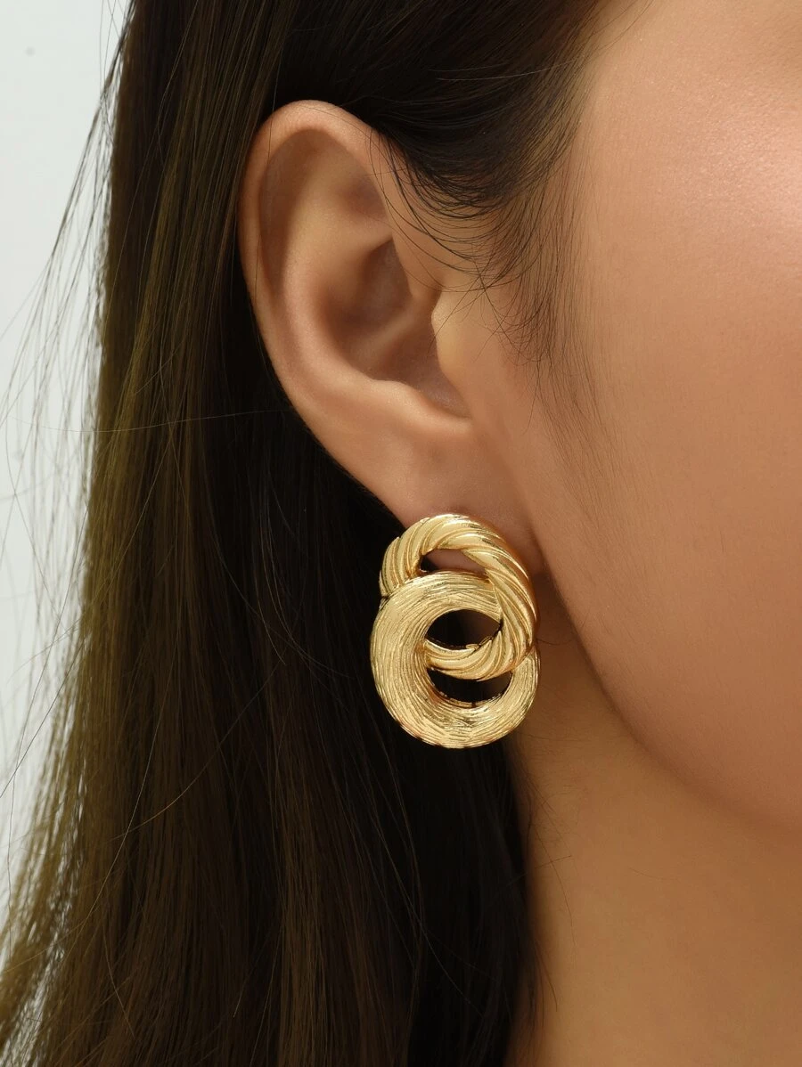 極簡風格圓形耳墜 - 金黃色 - 查看 1