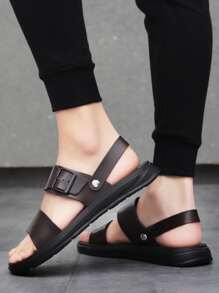 Men Buckle Decor Slingback Sandals - Brown - View 1