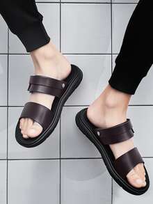 Men Buckle Decor Slingback Sandals - Brown - View 2