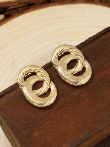 極簡風格圓形耳墜 - 金黃色 - 查看 2