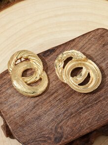 極簡風格圓形耳墜 - 金黃色 - 查看 3