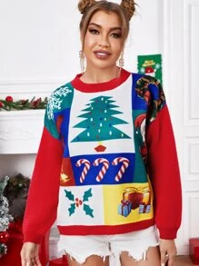 SHEIN Jersey Navidad con patrón mixto - Multicolor - Ver 3