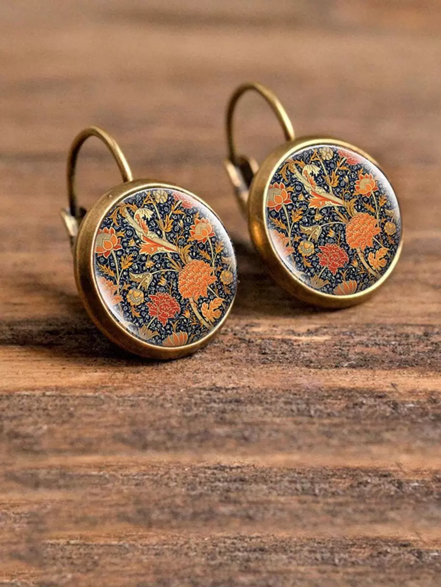 1入組花細節耳環銅首飾類 - 彩色 - 查看 1