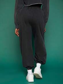 SHEINNeu 破洞彈性腰帶衛褲 - 深灰色 - 查看 2