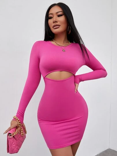 hot pink long sleeve bodycon dress Inspiring Poise Ribbed Bodycon Maxi Dress (Pink)  NanaMacs