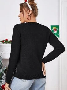 SHEIN Jersey Navidad con diseño de pompón con patrón deç muñeca de nieve con corazón - Multicolor - Ver 2