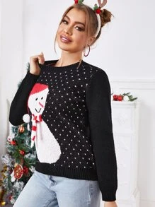 SHEIN Jersey Navidad con diseño de pompón con patrón deç muñeca de nieve con corazón - Multicolor - Ver 5