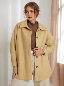 Plus Drop Shoulder Belted Overcoat - Yellow - View 1