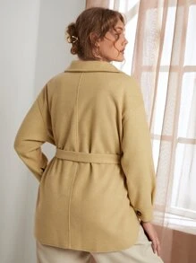 Plus Drop Shoulder Belted Overcoat - Yellow - View 2