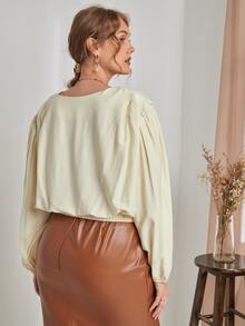 SHEIN Unity Áo sơ mi Plus Size Uốn nếp màu trơn Giải trí - Màu be - Xem 2
