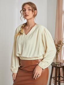 SHEIN Unity Áo sơ mi Plus Size Uốn nếp màu trơn Giải trí - Màu be - Xem 3