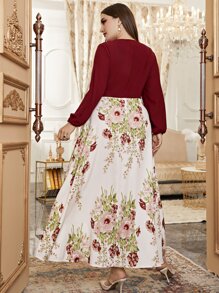 Modelyn Plus Random Floral Print Lantern Sleeve Knot Front Dress - Multicolor - View 2