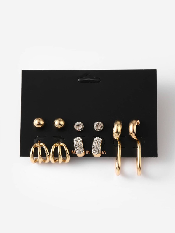 6pairs Rhinestone Decor Earrings