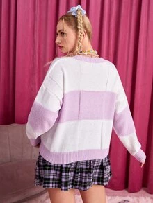 SHEIN Cárdigan de color combinado con patrón floral de hombros caídos - Multicolor - Ver 2