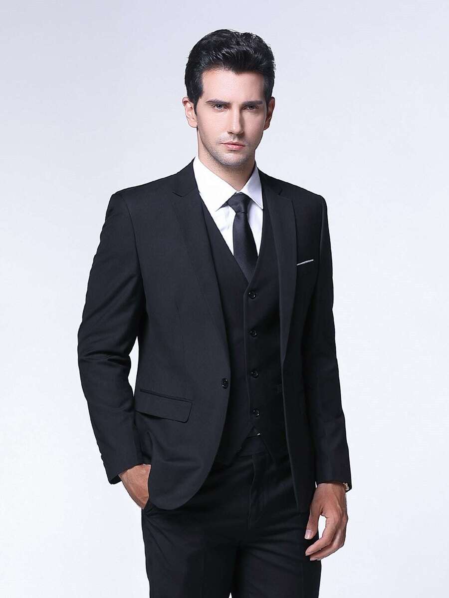CLOUDSTYLE Hombres Blazer con botón con diseño con bolsillo - Negro - Ver 1