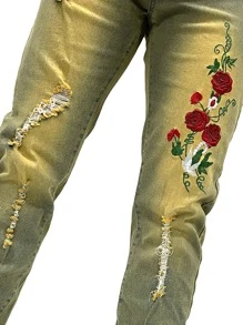 Hombres Jeans desgarro con bordado floral - Multicolor - Ver 6