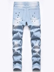 ROMWE MEN 男士破洞牛仔褲 - 淺色水洗藍 - 查看 2