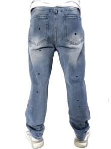 ROMWE MEN Hombres Jeans rotos con estampado de dibujo - Lavado ligero - Ver 2