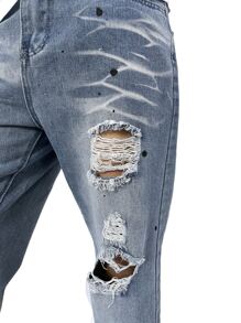 ROMWE MEN Hombres Jeans rotos con estampado de dibujo - Lavado ligero - Ver 3