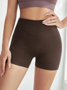 Easithlete 羅紋針織無縫運動騎行短褲 - 巧克力棕 - 查看 2