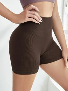 Easithlete 羅紋針織無縫運動騎行短褲 - 巧克力棕 - 查看 4