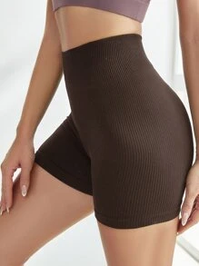 Easithlete 羅紋針織無縫運動騎行短褲 - 巧克力棕 - 查看 5