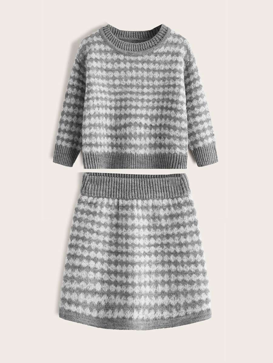 Áo len hai dây bé gái Hình học Giải trí - Xám - Xem 1