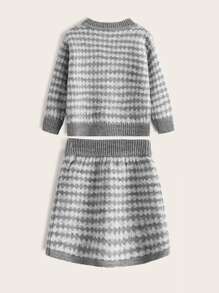 Áo len hai dây bé gái Hình học Giải trí - Xám - Xem 2