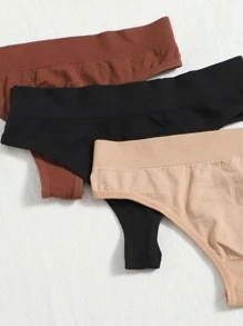 3sets Rib Longline Seamless Lingerie Set - Multicolor - View 3