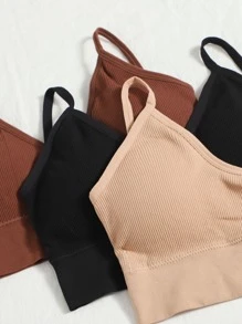 3sets Rib Longline Seamless Lingerie Set - Multicolor - View 4