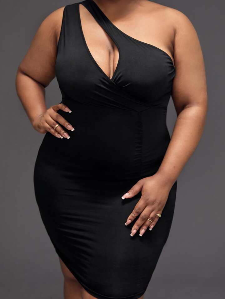 Our Plus One Shoulder Cut Out Ruched Side Bodycon Dress is such a vibe -  ROMWE