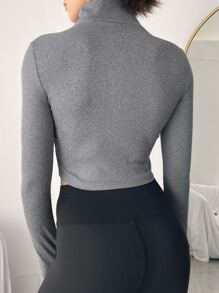 Gameset SHEIN Sport Áo khoác thể thao dệt kim có dây kéo phía trước thoáng khí - Màu xám đen - Xem 2