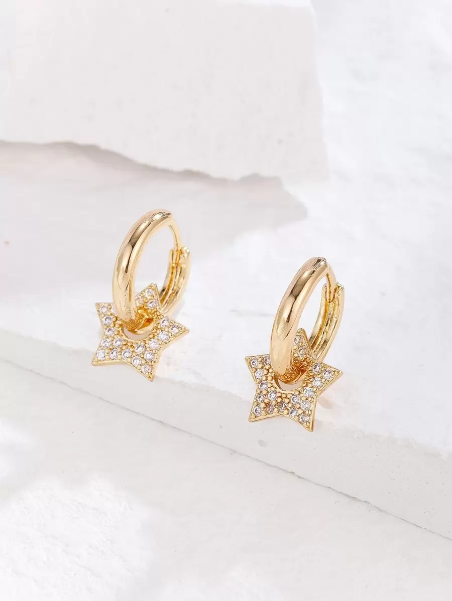 1 对简约、优雅、迷人、时尚、奢华、华丽、优雅、多功能、闪亮、圆形、黄铜、星形吊坠耳环，镶嵌闪亮宝石，镀金，适合女性、女孩、毕业典礼、夏季、海滩派对、婚礼、新娘、伴娘、朋友、生日、情人节、感恩节、礼物 - 金黃色 - 查看 1