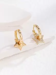 1 对简约、优雅、迷人、时尚、奢华、华丽、优雅、多功能、闪亮、圆形、黄铜、星形吊坠耳环，镶嵌闪亮宝石，镀金，适合女性、女孩、毕业典礼、夏季、海滩派对、婚礼、新娘、伴娘、朋友、生日、情人节、感恩节、礼物 - 金黃色 - 查看 2