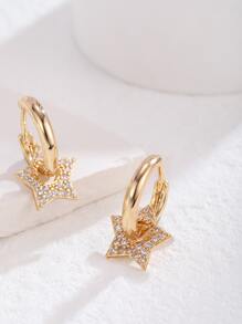 1 对简约、优雅、迷人、时尚、奢华、华丽、优雅、多功能、闪亮、圆形、黄铜、星形吊坠耳环，镶嵌闪亮宝石，镀金，适合女性、女孩、毕业典礼、夏季、海滩派对、婚礼、新娘、伴娘、朋友、生日、情人节、感恩节、礼物 - 金黃色 - 查看 3