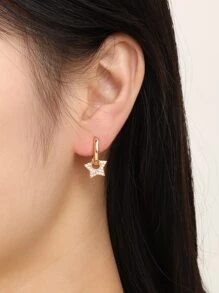 1 对简约、优雅、迷人、时尚、奢华、华丽、优雅、多功能、闪亮、圆形、黄铜、星形吊坠耳环，镶嵌闪亮宝石，镀金，适合女性、女孩、毕业典礼、夏季、海滩派对、婚礼、新娘、伴娘、朋友、生日、情人节、感恩节、礼物 - 金黃色 - 查看 4