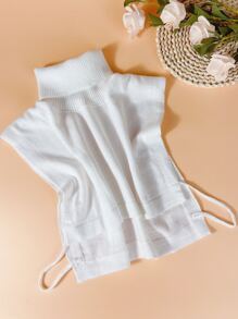 1pc White Turtleneck Basic Sweater With Detachable Collar - White - View 2