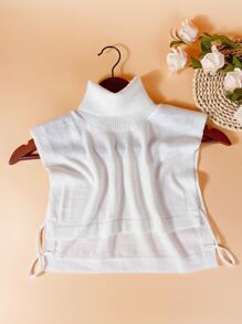 1pc White Turtleneck Basic Sweater With Detachable Collar - White - View 3