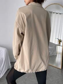 Easithlete Colorblock Letter Graphic Zipper Front Sports Jacket