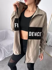 Easithlete Colorblock Letter Graphic Zipper Front Sports Jacket