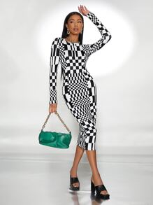SHEIN Checker & Gingham Print Dress - Multicolor - View 1