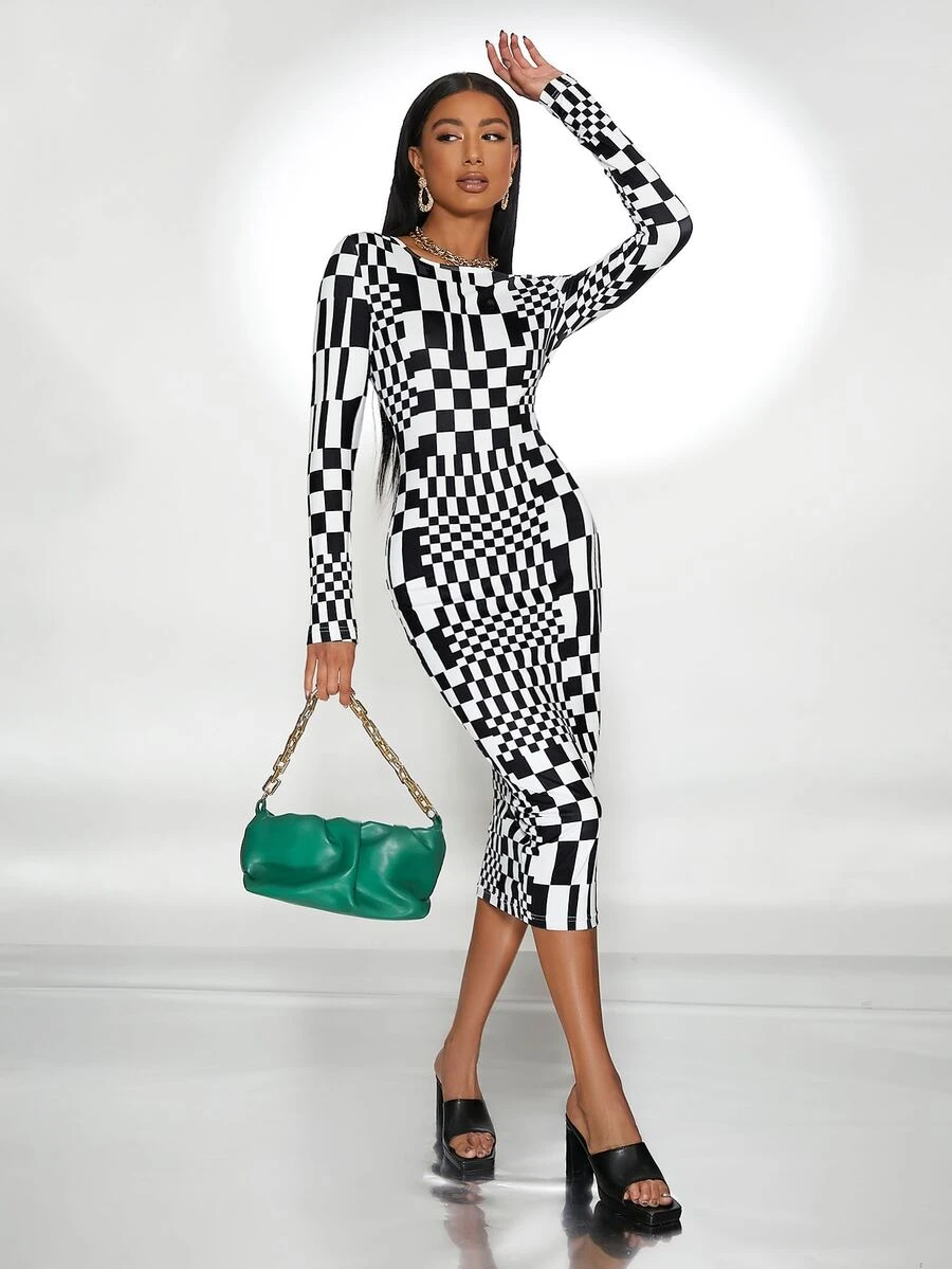 SHEIN Checker & Gingham Print Dress - Multicolor - View 1