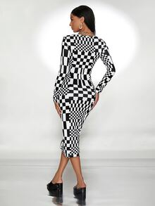SHEIN Checker & Gingham Print Dress - Multicolor - View 2