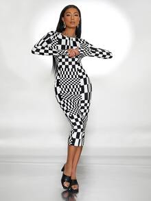 SHEIN Checker & Gingham Print Dress - Multicolor - View 3