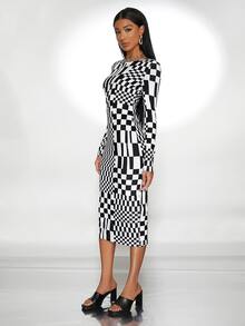 SHEIN Checker & Gingham Print Dress - Multicolor - View 5